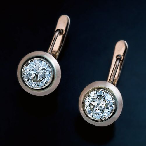 Vintage Solitaire Diamond Earrings in Rose Gold