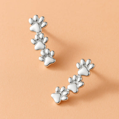 Triple Silvered Paw Stud Earrings