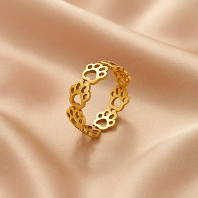 Adjustable Paw Print Ring in Silver and Gold
