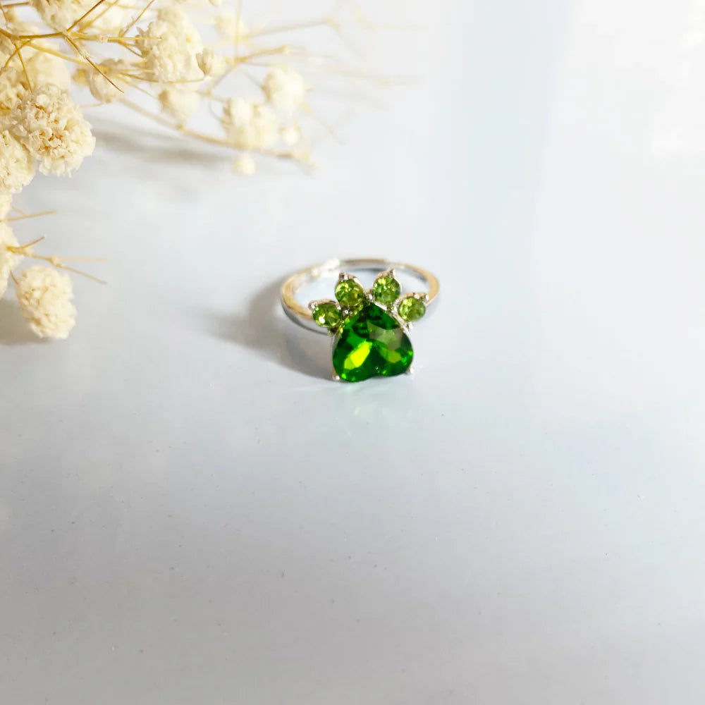 Paw Print Birthstone Rings