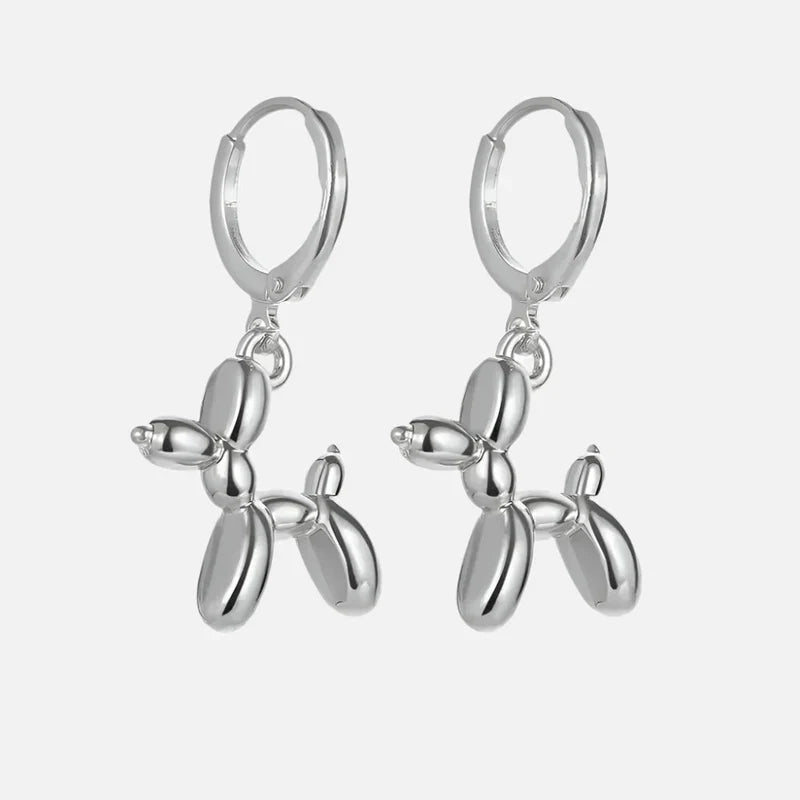 Golden Huggie Hoop Earrings with Balloon Dog Pendant