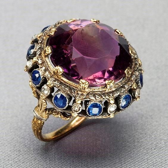 Vintage Garnet & Blue Zirconia Gold Ring