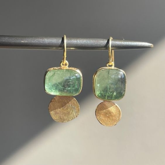 Vintage Green Golden Glass Earrings