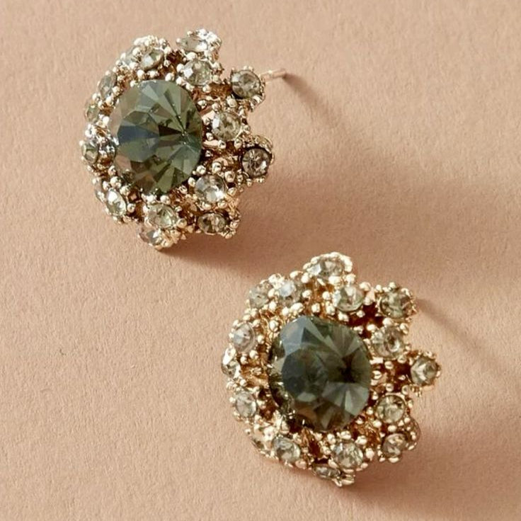 Vintage Green Flower Crystal Earrings