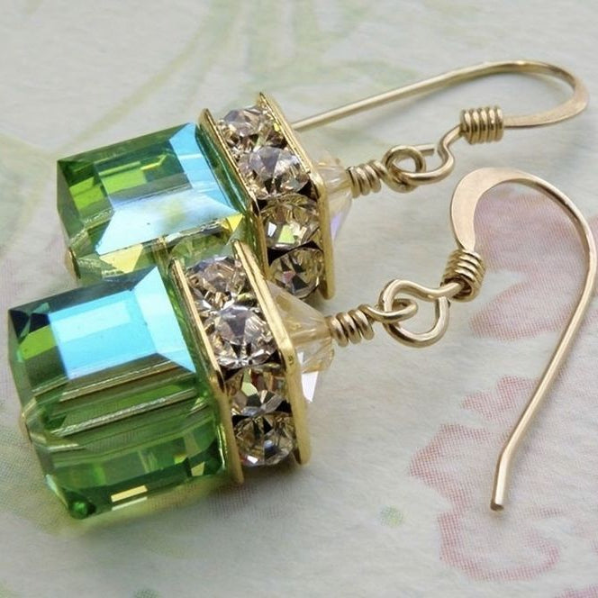 Vintage Green Cubic Zirconia Earrings