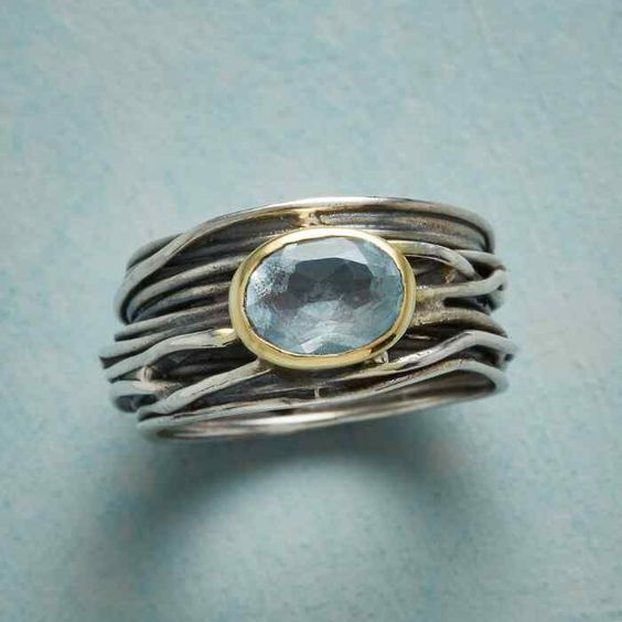 Vintage Layered Silver Blue Stone Ring