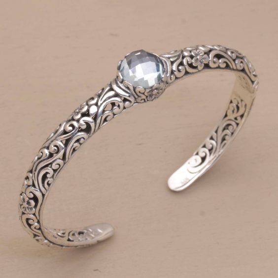 Vintage Zirconia Open Silver Bracelet