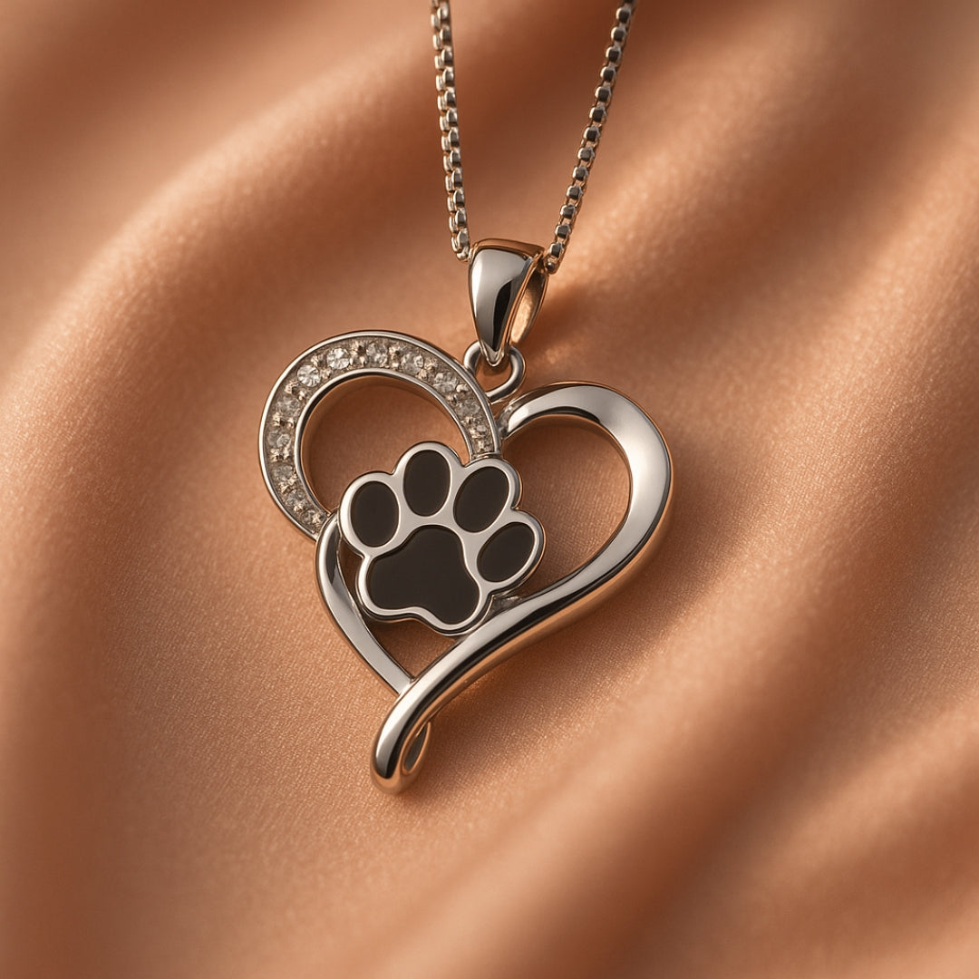 Infinity Necklace With Heart & Paw in Silver