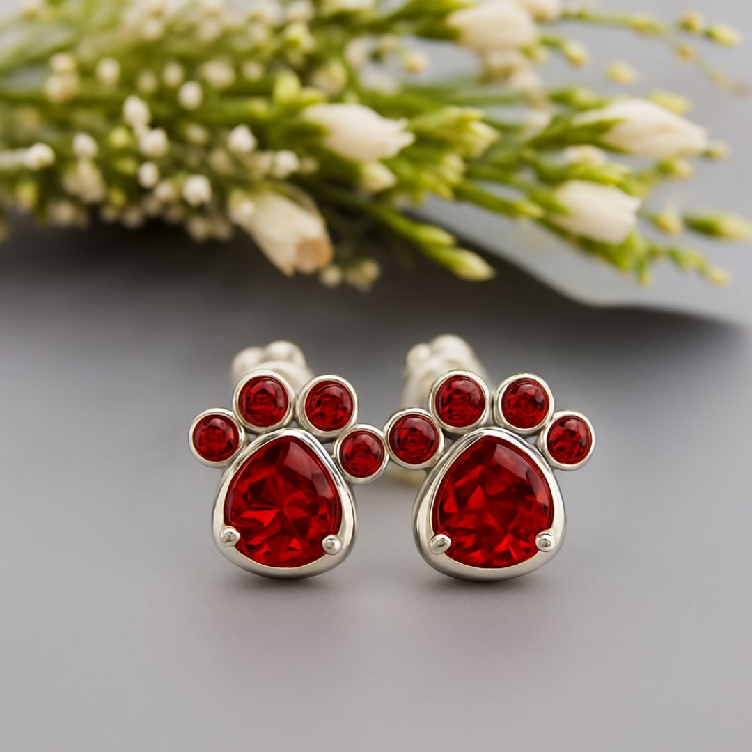 Paw Print Birthstone Earrings