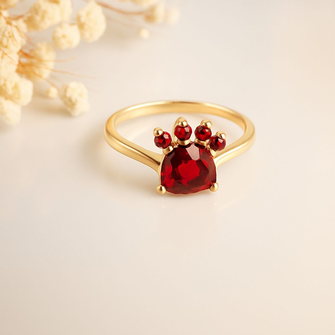 Paw Print Birthstone Rings