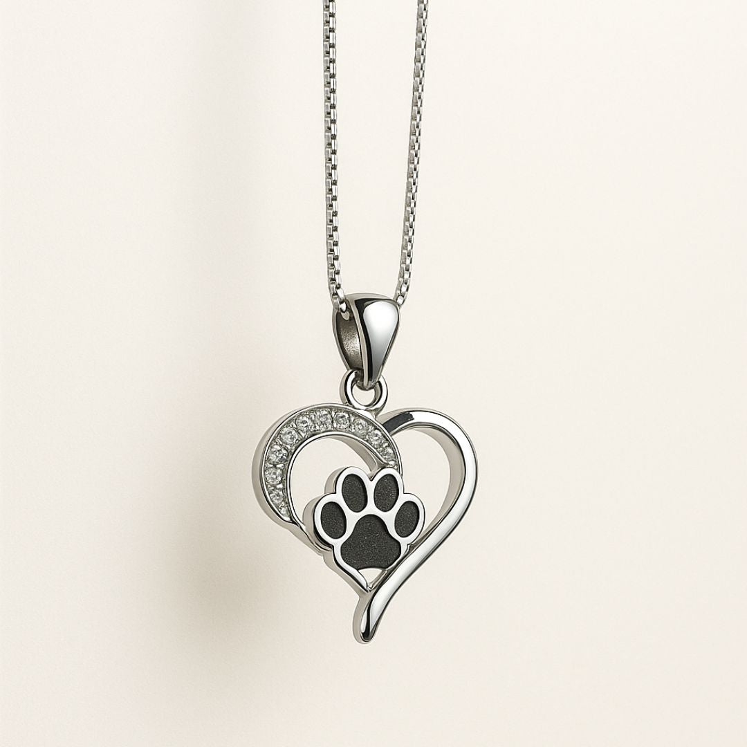 Infinity Necklace With Heart & Paw in Silver