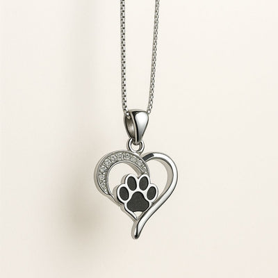 Infinity Necklace With Heart & Paw in Silver