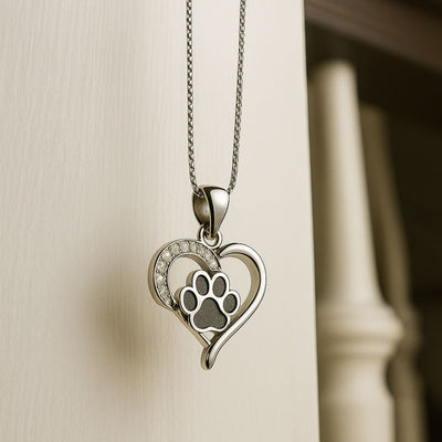 Infinity Necklace With Heart & Paw in Silver