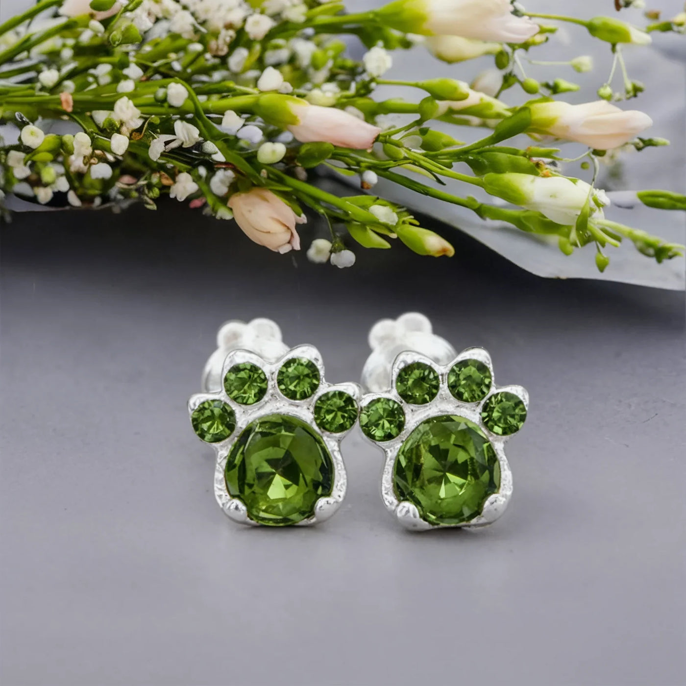 Paw Print Birthstone Earrings