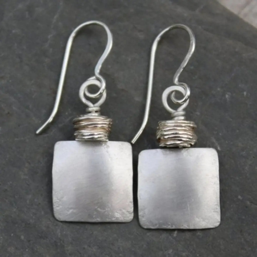 Vintage Square Silver Earrings