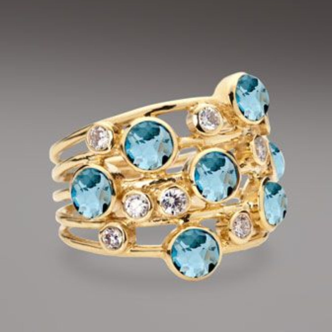 Vintage Blue Inlaid Zirconia Golden Ring