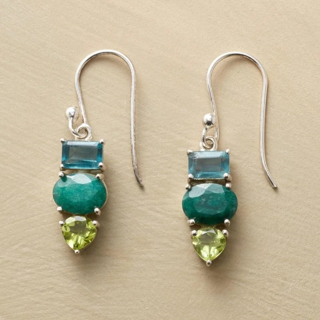 Vintage Green Stones Silver Earrings