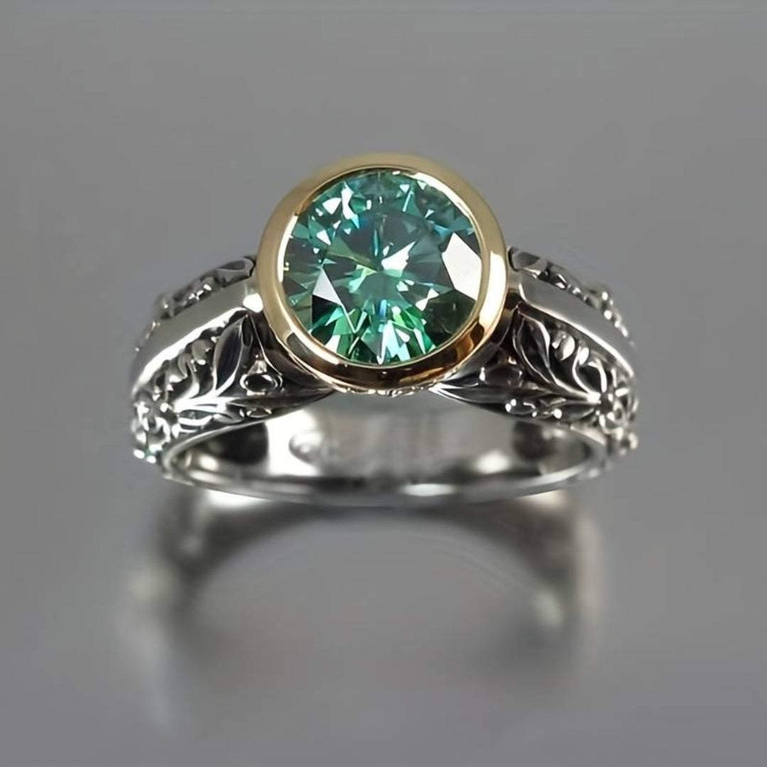 Vintage Turquoise Inlaid Glass Ring