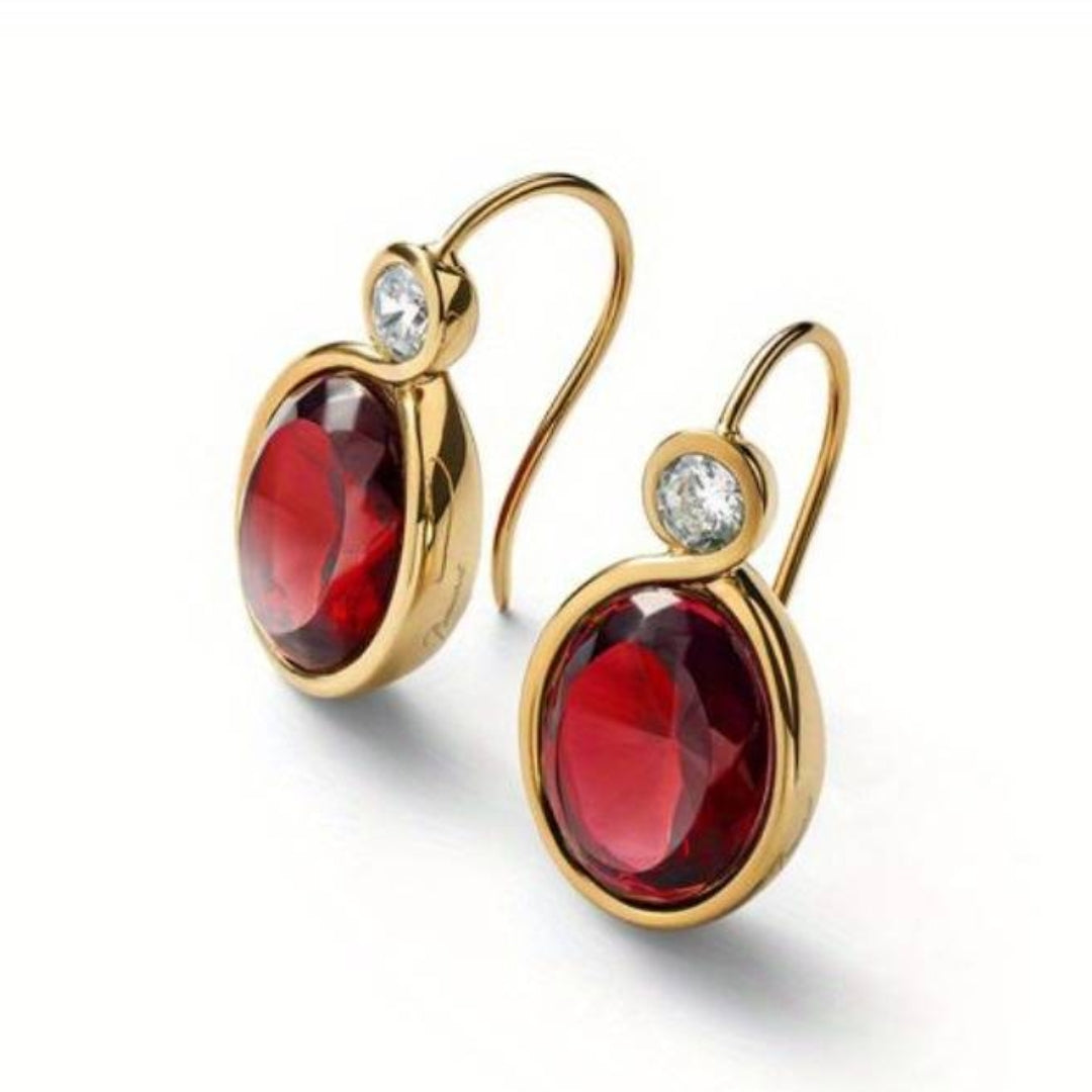 Vintage Red Glass Zirconia Earrings