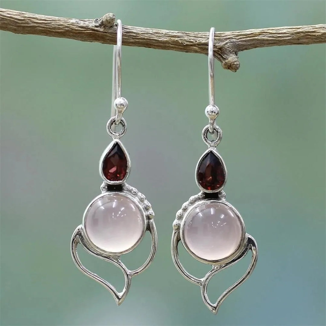 Vintage Red & Moonstone Earrings