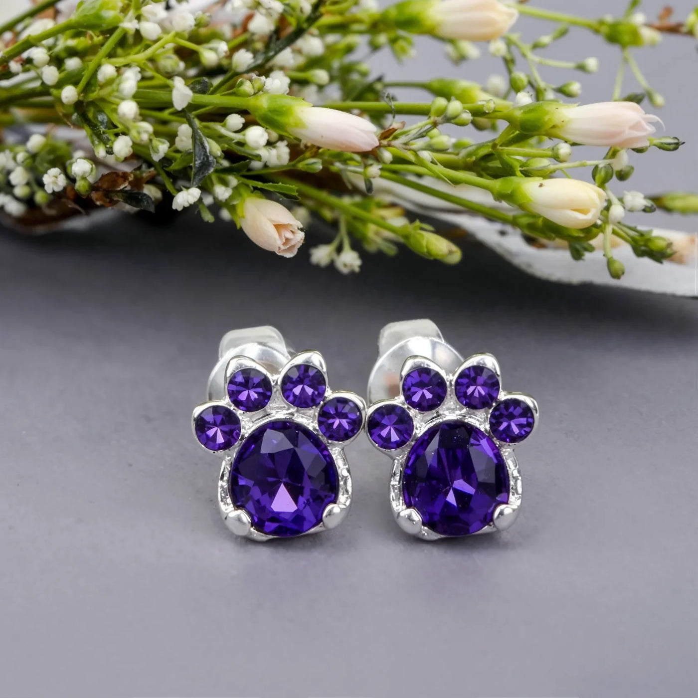 Paw Print Birthstone Earrings