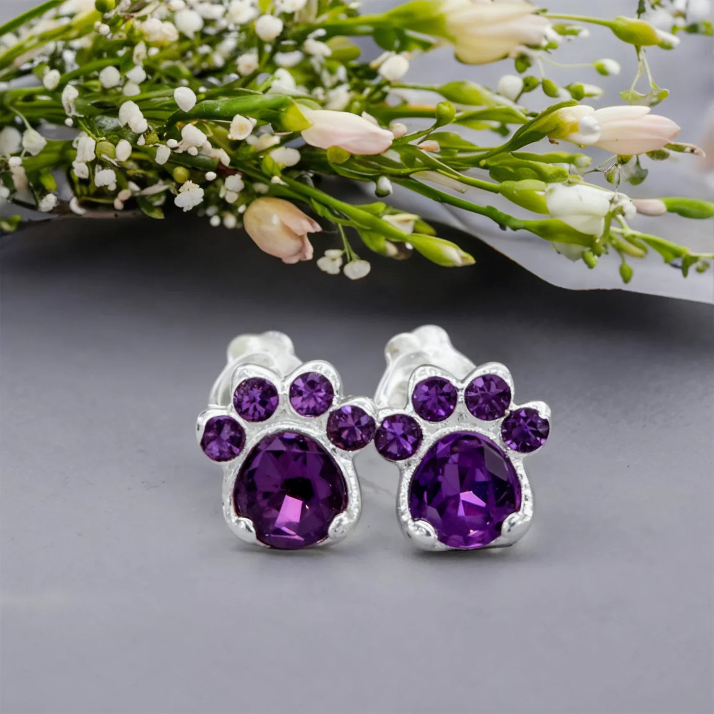 Paw Print Birthstone Earrings