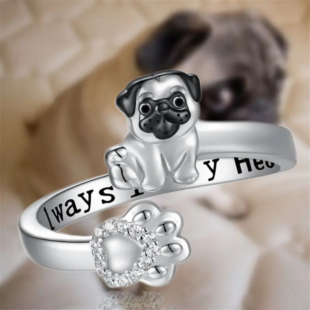 Adjustable French Bulldog Silvered Ring