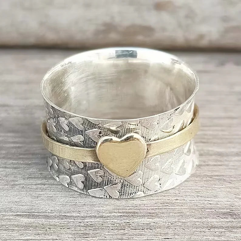 Vintage Gold Heart Silver Ring