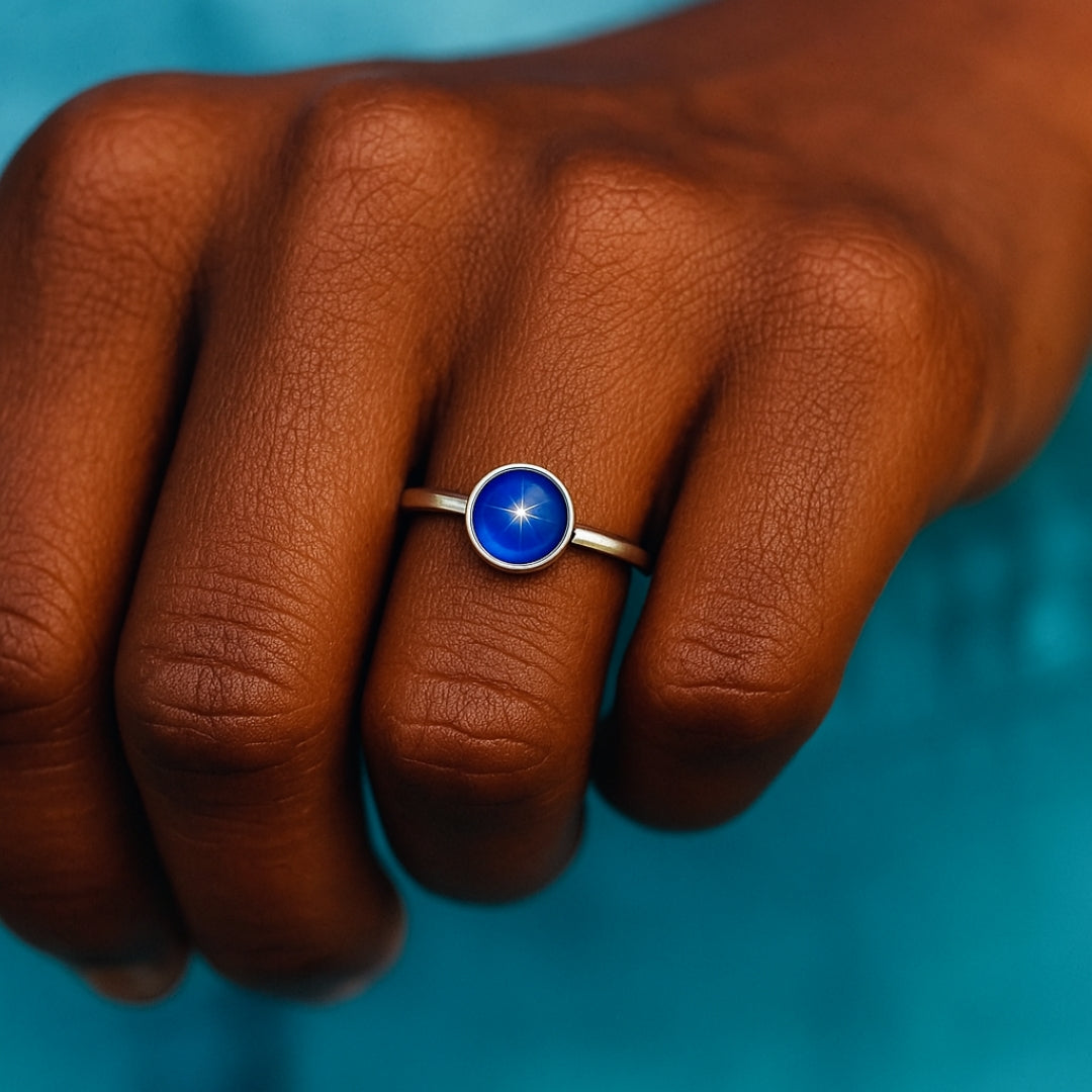 Blue Round Stone Silver Ring