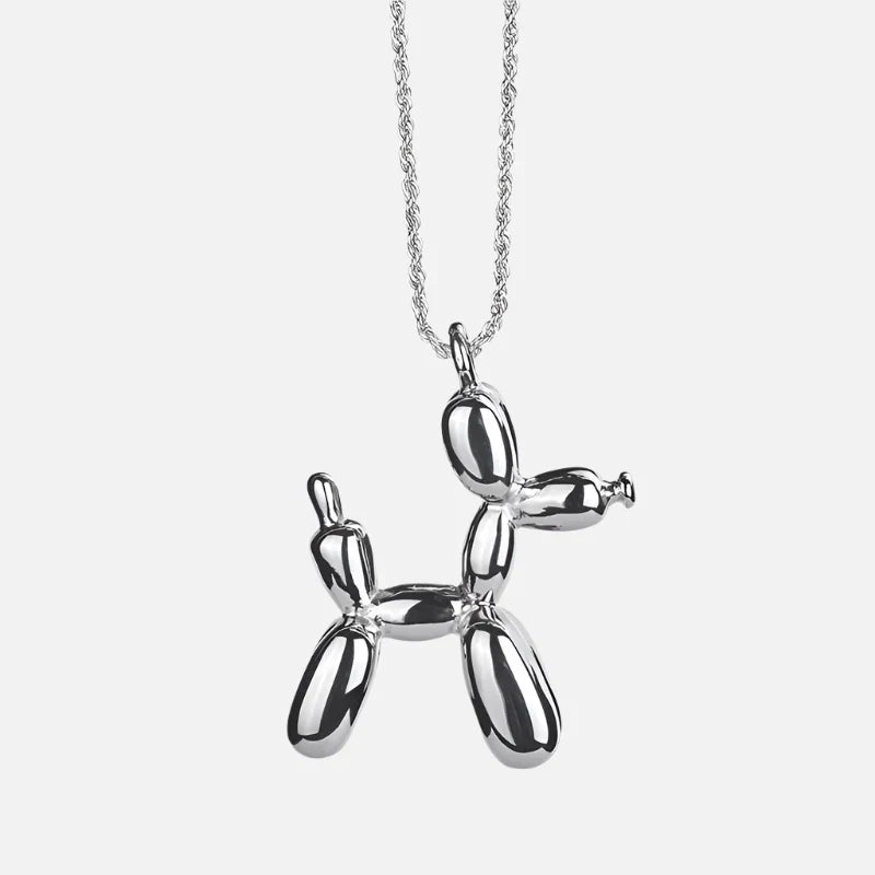 Necklace with Balloon Dog Pendant in Silver and Gold