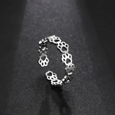 Adjustable Paw Print Ring in Silver and Gold