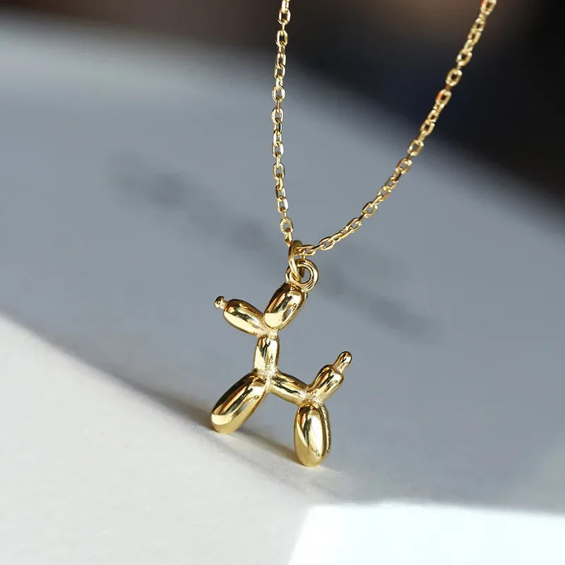 Necklace with Balloon Dog Pendant in Silver and Gold