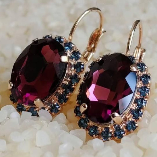 Vintage Garnet Blue Zirconia Earrings