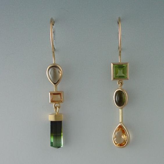 Vintage Dangling Green & Orange Earrings