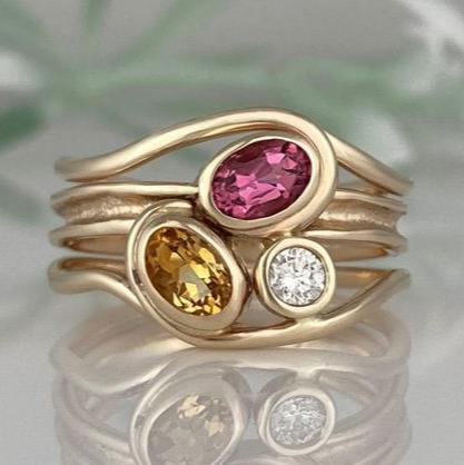 Vintage Layered Warm Glass Gold Ring