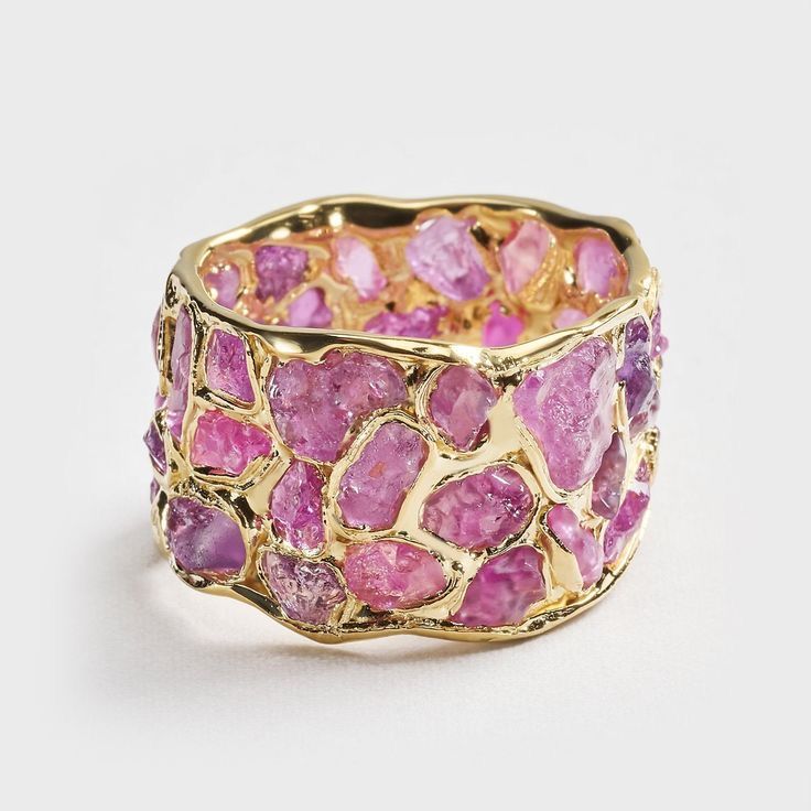 Vintage Pink Inlaid Stones Gold Ring