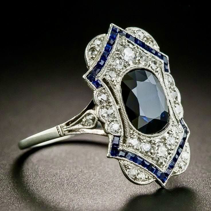 Vintage Black Stone Blue Zirconia Silver Ring