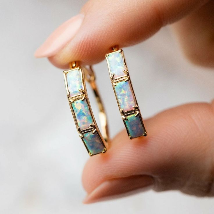 Vintage Opal Gold Hoop Earrings