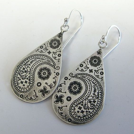 Vintage Drop Symbol Silver Earrings