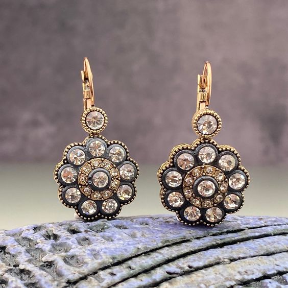 Vintage Mandala Crystal Gold Earrings