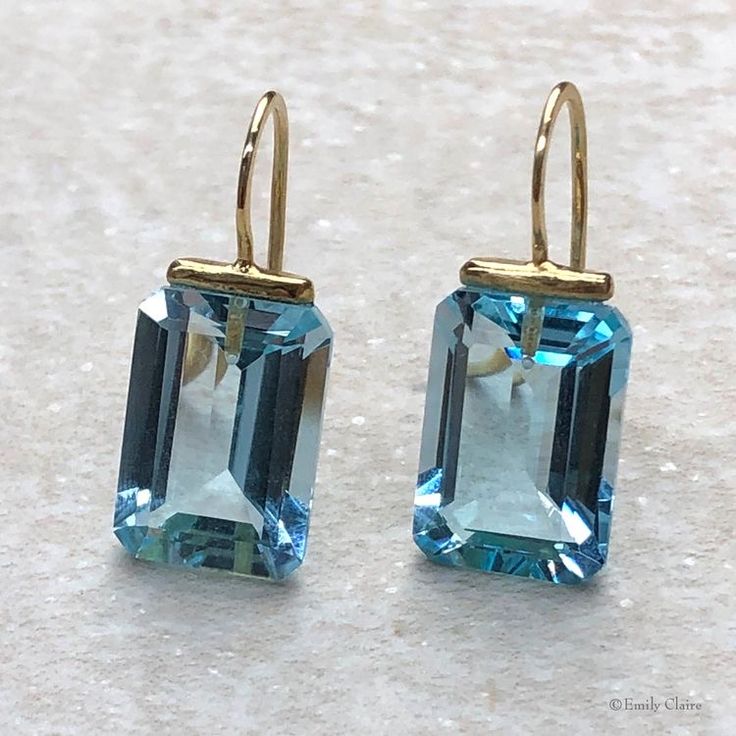 Vintage Rectangular Blue Glass Earrings