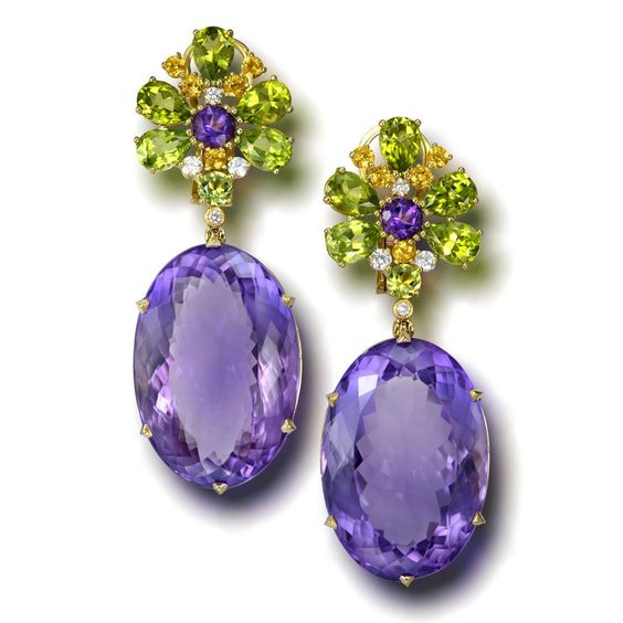 Vintage Purple Glass Green Earrings