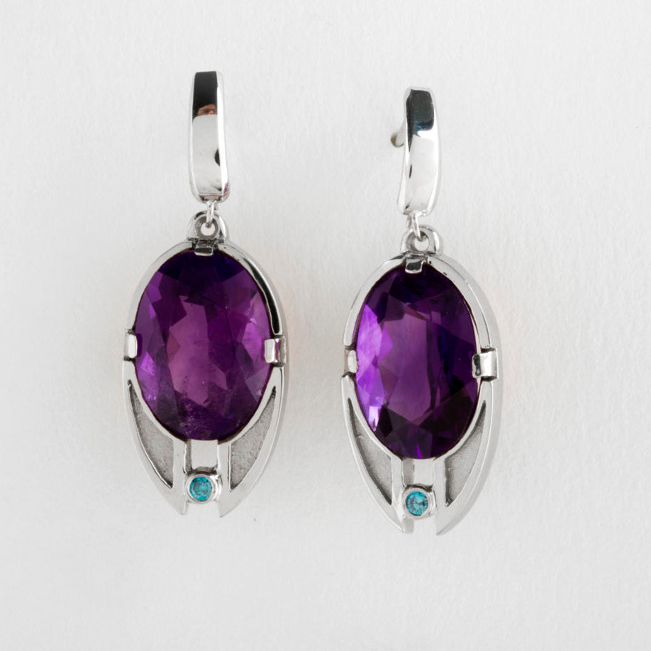 Vintage Purple Rounded Silver Earrings