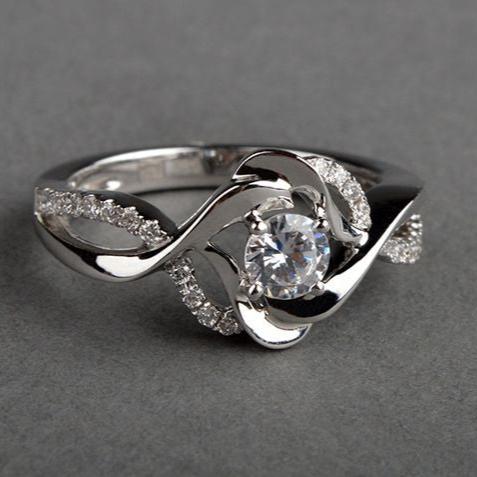 Vintage Irregular Blossom Zirconia Silver Ring