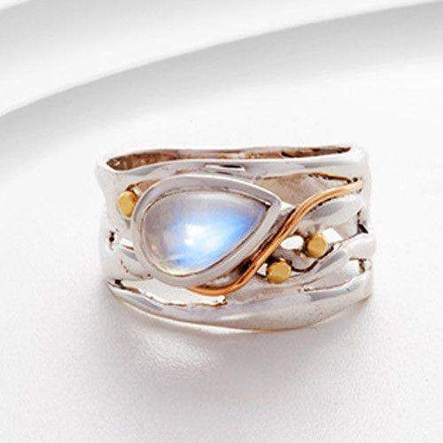 Vintage Moonstone Layered Silver Ring