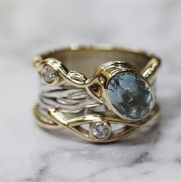 Vintage Blue Stone Layered Gold & Silver Ring