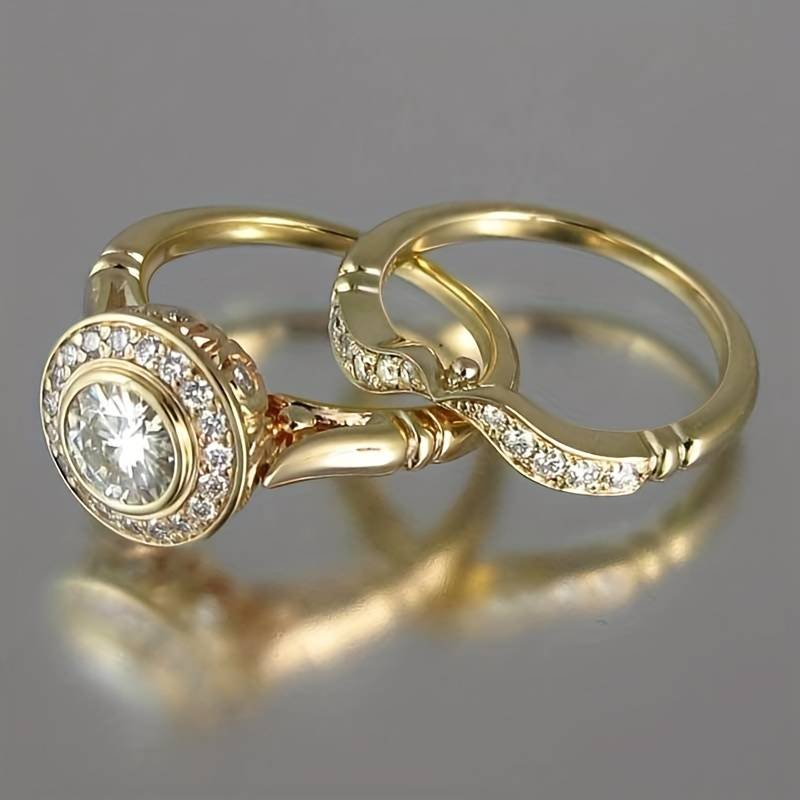 Vintage Golden & Zirconia Ring Set