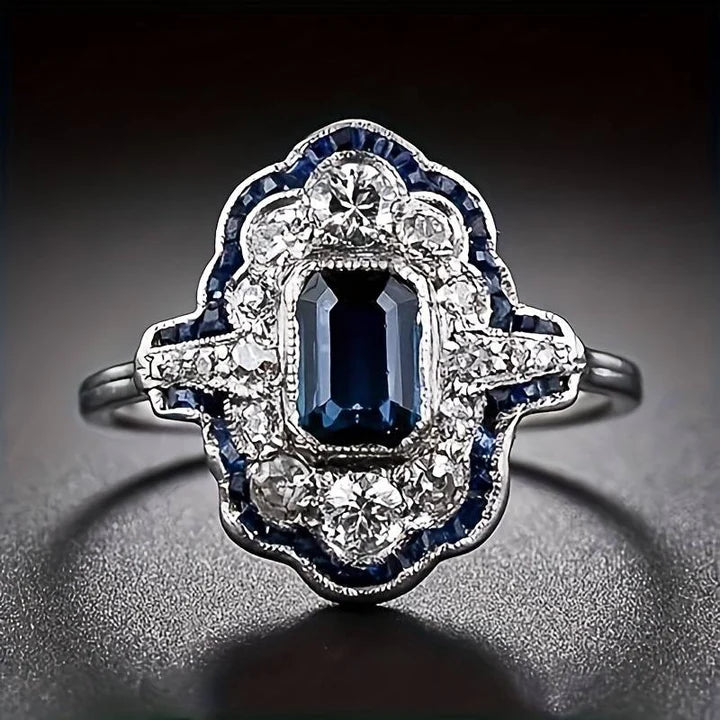 Vintage Blue Crystal Silver Ring