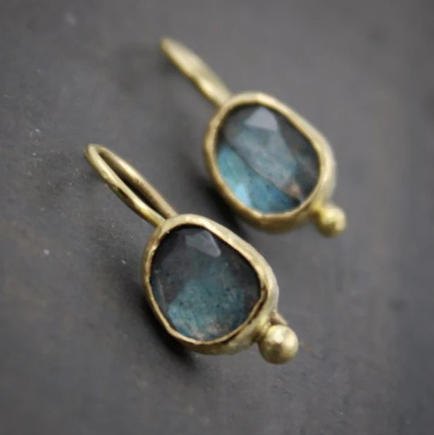 Vintage Blue Inlaid Stone Golden Earrings