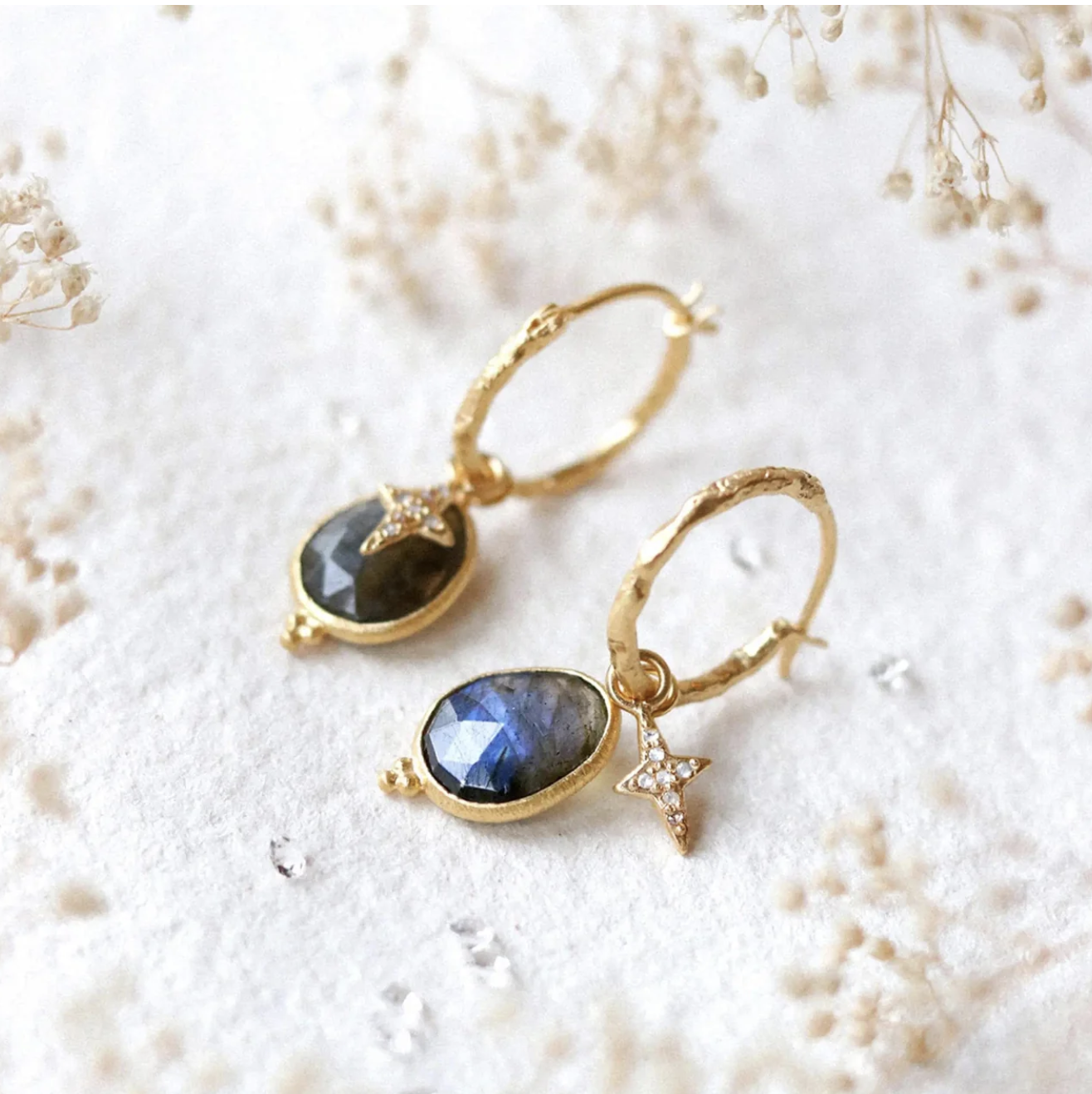 Vintage Blue Stone Gold Earrings